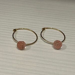 Elegant Gold Hoop Earrings with Pink Beads